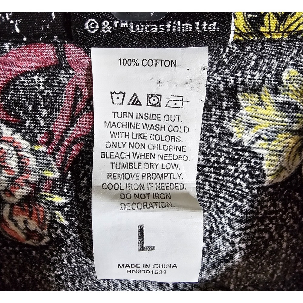 Star Wars Boba Fett Button Down Men's L Floral Button Down Collared Black Red - Picture 9 of 9